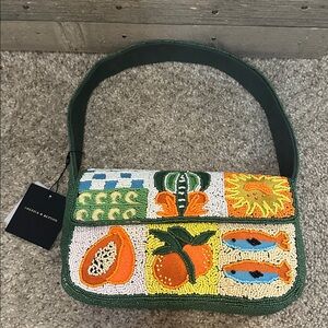 America & Beyond NWT Viral Hand Beaded Tropical Fruit Fish Shoulder Bag
